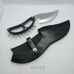 Custom Handmade D2 Steel Hunting Bowie Knife with Spikes & Black Leather Sheath