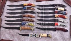 Custom Handmade Lot Of 15 Pcs Fillet Knife With Leather Sheath 13'' Hand Forged