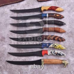 Custom Handmade Lot Of 15 Pcs Fillet Knife With Leather Sheath 13'' Hand Forged