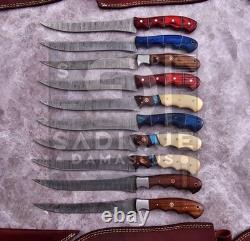 Custom Handmade Lot Of 20 Pcs Fillet Knife With Leather Sheath 13'' Hand Forged