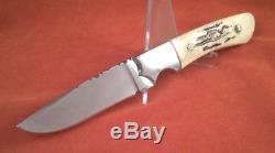 Custom Hunting Knife made by Hal Solum Bone stag Handle Leather Scabbard Knives