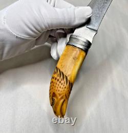 Custom Hunting Knife with Carved Eagle Handle Vintage RARE