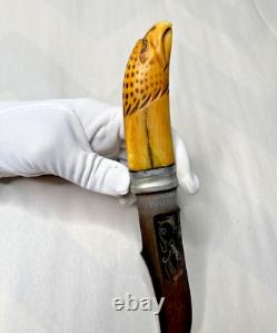 Custom Hunting Knife with Carved Eagle Handle Vintage RARE
