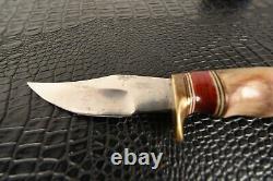 Custom Made L. A. Peterson Fixed Blade Stag Handled Hunting Knife Leather Sheath