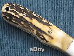 DAVE RICKE Fixed Blade Hunter, Custom Handmade Sambar Stag Hunting Knife, Sheath