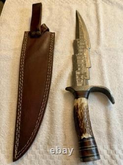 Damascus Steel Hunting Knife Clip Point Full Tang Stag Handle with Sheath