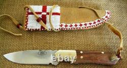 Ddj Forge Custom Fixed Blade Knife, Red Palm Handle, Beaded Sheath