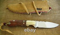 Ddj Forge Custom Fixed Blade Knife, Red Palm Handle, Beaded Sheath