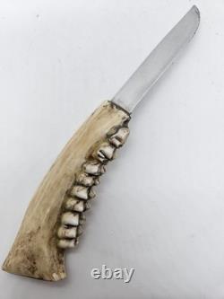 Deer Jawbone Handle Fixed Blade Hunting Knife Hammer Brand Providence R. I. USA