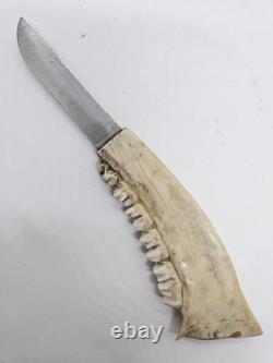 Deer Jawbone Handle Fixed Blade Hunting Knife Hammer Brand Providence R. I. USA