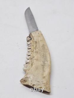 Deer Jawbone Handle Fixed Blade Hunting Knife Hammer Brand Providence R. I. USA