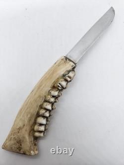 Deer Jawbone Handle Fixed Blade Hunting Knife Hammer Brand Providence R. I. USA
