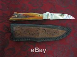 Don Lozier Custom Handmade Hunting Knife, Amber Bone Handle, withSheath