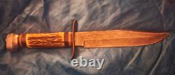 EDGE MARK 1977 Hunting Knife Fixed Blade Steel Clip Point Stag Handle Sheath