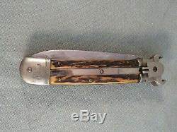 Early Bonsa Springer Pocket Camp Knife With Saw & Shotgun Shell Puller's, Hunting