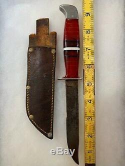 Early Buck Knife 1947 1948 Red Lucite Handle with Sheath Hoyt Buck