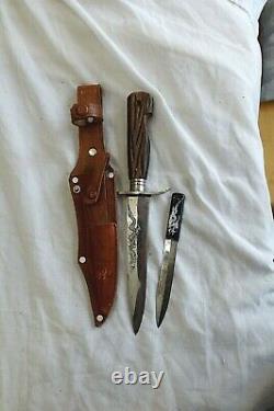 Early Vintage Asian Piggy Back 2 Knife Set Hunting with quenched Blade edges