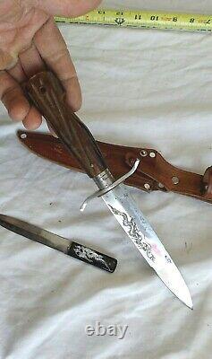 Early Vintage Asian Piggy Back 2 Knife Set Hunting with quenched Blade edges