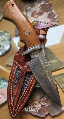 FH Knives. Beautiful Damascus Fixed Blade Knife With Sheath