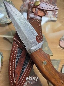 FH Knives. Beautiful Damascus Fixed Blade Knife With Sheath