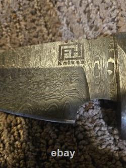 FH Knives. Beautiful Damascus Fixed Blade Knife With Sheath