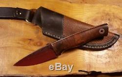 Fiddleback Forge Ironwood Bushcraft Hunting Knife wJoufuu Leather Dangler Sheath