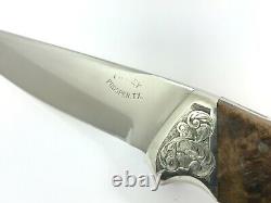 Finney Custom Fixed Blade Knife Burl Wood Handles Engraved Prosper TX 7048-LPX