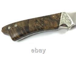 Finney Custom Fixed Blade Knife Burl Wood Handles Engraved Prosper TX 7048-LPX