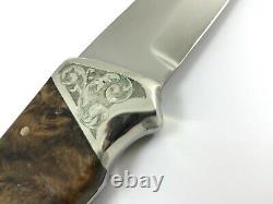 Finney Custom Fixed Blade Knife Burl Wood Handles Engraved Prosper TX 7048-LPX