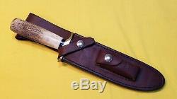 G. W. Stone Trident Stamped Custom Stag Fixed Blade Knife with Sheath