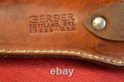 GERBER Vintage Rare 1970's Hunting Knife Fixed Blade Brown Leather Sheath