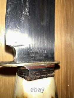 Gambill Solingen Germany Fixed Blade Hunting Knife Stag Handle Vintage Bowie
