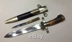 Genuine German Imperial Hunting Cutlass Dagger Sword With Skinning Knife Stag