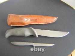 Gerber Magnum & Pixie Knives Piggy Back in Rare Left Hand Leather Sheath
