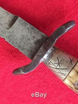 German Antique Hunting Knife Stag Handle And File Work Excellent/Vintage
