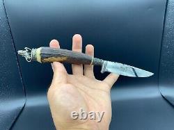 German Solingen Rostfrei Bayern Etched Hunting Knife Stag Handle Lion Headed