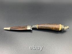 German Solingen Rostfrei Bayern Etched Hunting Knife Stag Handle Lion Headed