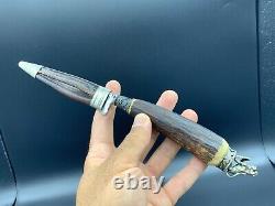 German Solingen Rostfrei Bayern Etched Hunting Knife Stag Handle Lion Headed