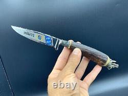 German Solingen Rostfrei Bayern Etched Hunting Knife Stag Handle Lion Headed