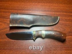 Gerry L Drew Custom Drop Point Hunter 4.5 Blade Wood Grips, Leather Sheath