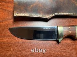 Gerry L Drew Custom Drop Point Hunter 4.5 Blade Wood Grips, Leather Sheath