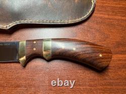 Gerry L Drew Custom Drop Point Hunter 4.5 Blade Wood Grips, Leather Sheath