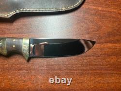 Gerry L Drew Custom Drop Point Hunter 4.5 Blade Wood Grips, Leather Sheath