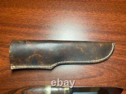 Gerry L Drew Custom Drop Point Hunter 4.5 Blade Wood Grips, Leather Sheath