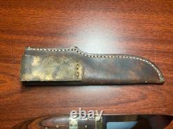 Gerry L Drew Custom Drop Point Hunter 4.5 Blade Wood Grips, Leather Sheath