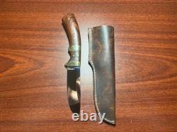 Gerry L Drew Custom Drop Point Hunter 4.5 Blade Wood Grips, Leather Sheath