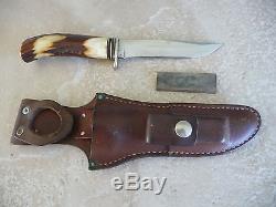 HARRY MORSETH HUNTING KNIFE STAG WITH ORIGINAL SAFE-LOC SHEATH VINTAGE