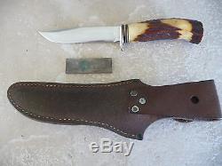 HARRY MORSETH HUNTING KNIFE STAG WITH ORIGINAL SAFE-LOC SHEATH VINTAGE