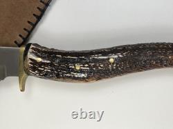 Hand Forged Elk Antler Stag Handle Buffalo Leather Sheath Bowie by Trader Mike