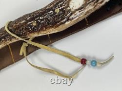 Hand Forged Elk Antler Stag Handle Buffalo Leather Sheath Bowie by Trader Mike